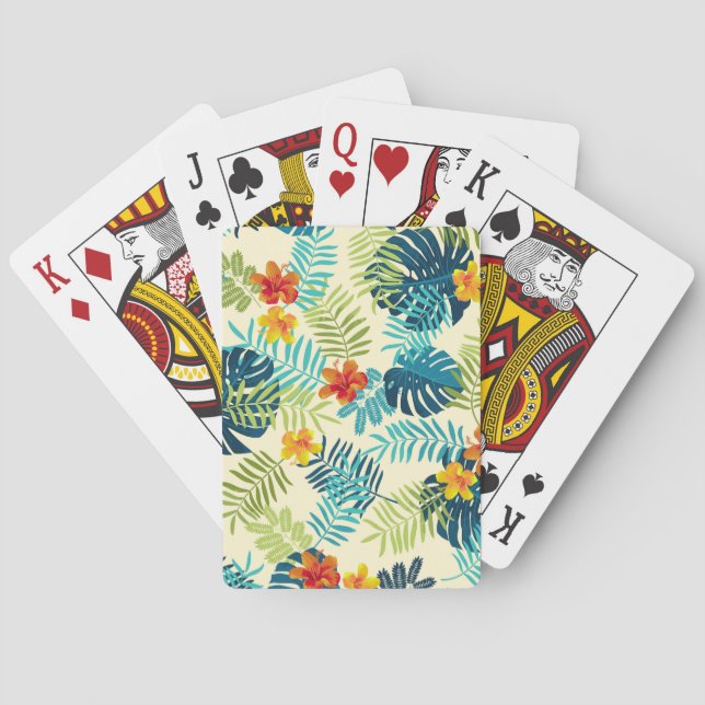 Tropical Monstera Hibiscus Summer Pattern Playing Cards (Back)