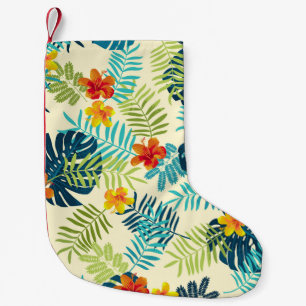 Tropical Monstera Hibiscus Summer Pattern Small Christmas Stocking