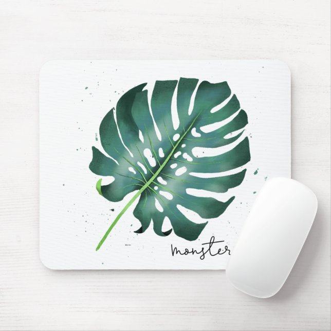 Tropical Monstera Houseplant Mouse Mat (With Mouse)