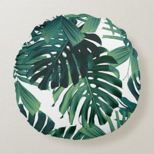 Tropical Monstera Jungle Leaves 1 Round Cushion