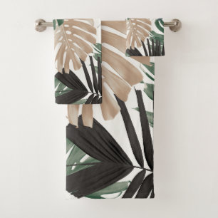 Tropical Monstera Jungle Leaves 3 Bath Towel Set