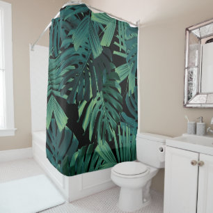 Tropical Monstera Jungle Night Leaves 1 Shower Curtain