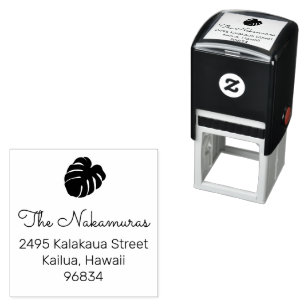 Tropical Monstera Leaf Botanical Family Address Self-inking Stamp