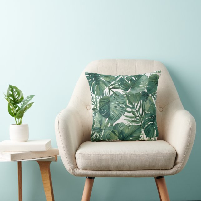 Tropical Monstera Leaf Botanical Pattern Cushion (Chair)