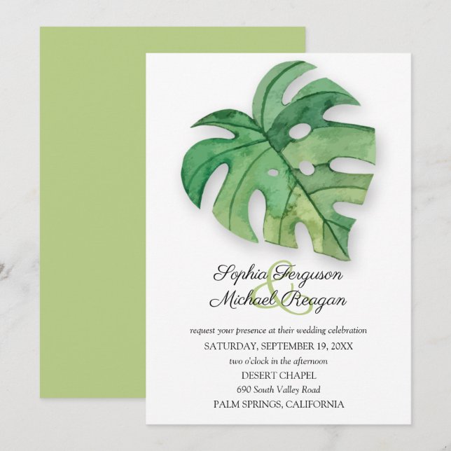 Tropical Monstera Leaf Botanical Wedding Invites (Front/Back)