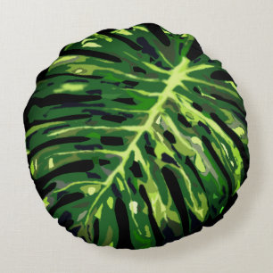 Tropical Monstera Leaf - Choose/add your colour Round Cushion