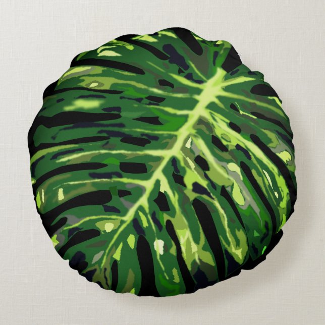 Tropical Monstera Leaf - Choose/add your colour Round Cushion (Back)