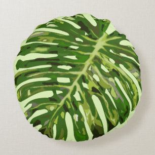 Tropical Monstera Leaf - Choose/add your colours Round Cushion