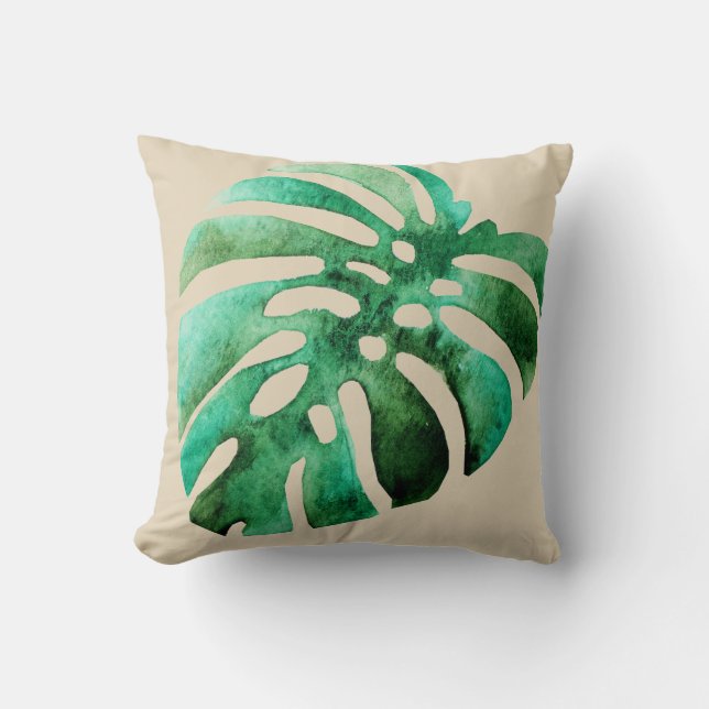 Tropical Monstera Leaf Cushion (Front)