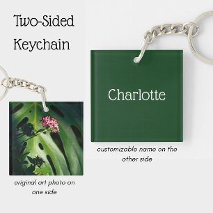 Tropical Monstera Leaf, Custom name Botanical Key Ring