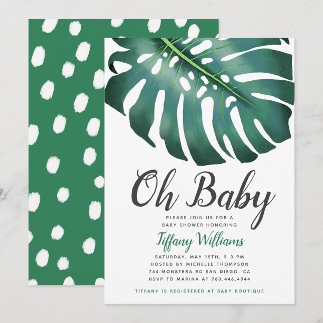 Tropical Monstera Leaf Gender Neutral Baby Shower Invitation (Front/Back)