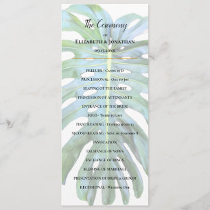 Tropical Monstera Leaf Greenery Beach Wedding Programme