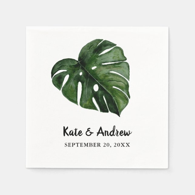 Tropical Monstera Leaf | Greenery Wedding Napkin (Front)