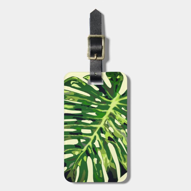 Tropical Monstera Leaf Luggage Tag (Front Vertical)