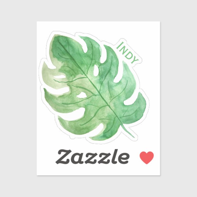 Tropical Monstera Leaf Name Tag Vinyl Sticker (Sheet)