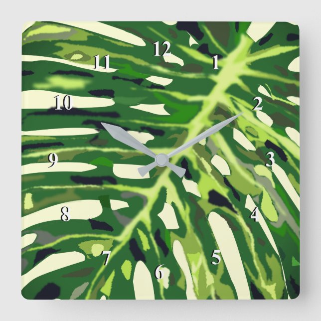 Tropical Monstera Leaf - Nature Square Wall Clock (Front)