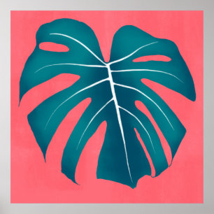 Tropical Monstera Leaf on Pink   Poster