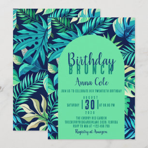 Tropical Monstera Leaf Pastel Green and Blue  Invitation