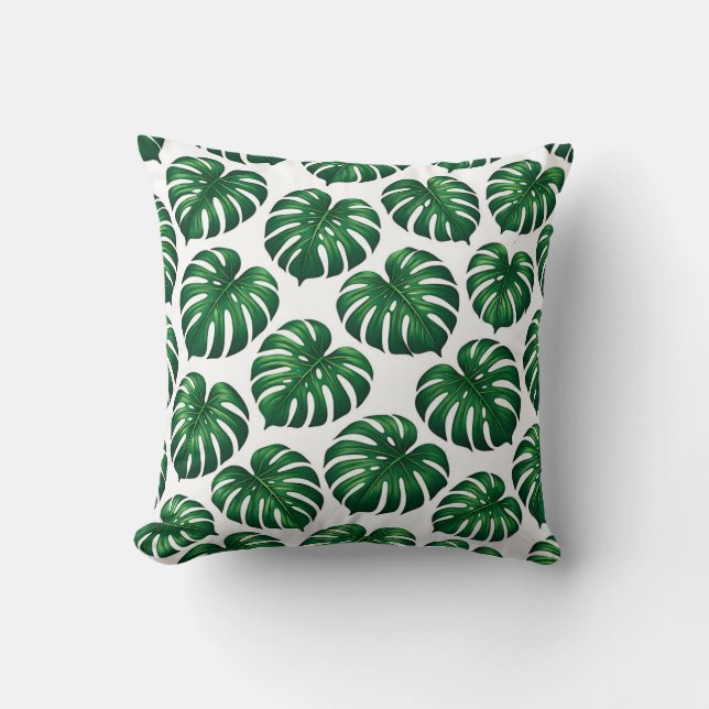 Tropical Monstera Leaf Pattern Cushion (Front)