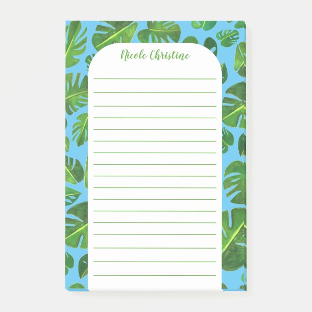 Tropical Monstera Leaf Pattern CUSTOMIZED Lined  Post-it Notes (Front)