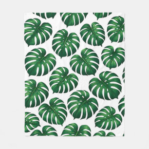 Tropical Monstera Leaf Pattern Fleece Blanket
