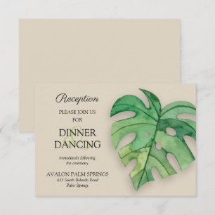 Tropical Monstera Leaf Tan Wedding Reception Card