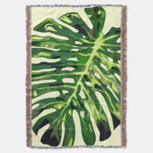 Tropical Monstera Leaf Throw Blanket