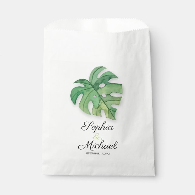 Tropical Monstera Leaf Wedding Favour Bags (Front)