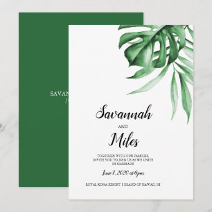 Tropical monstera leaf wedding invitation