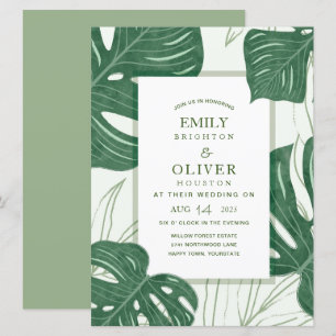 Tropical Monstera leaf wedding invitations