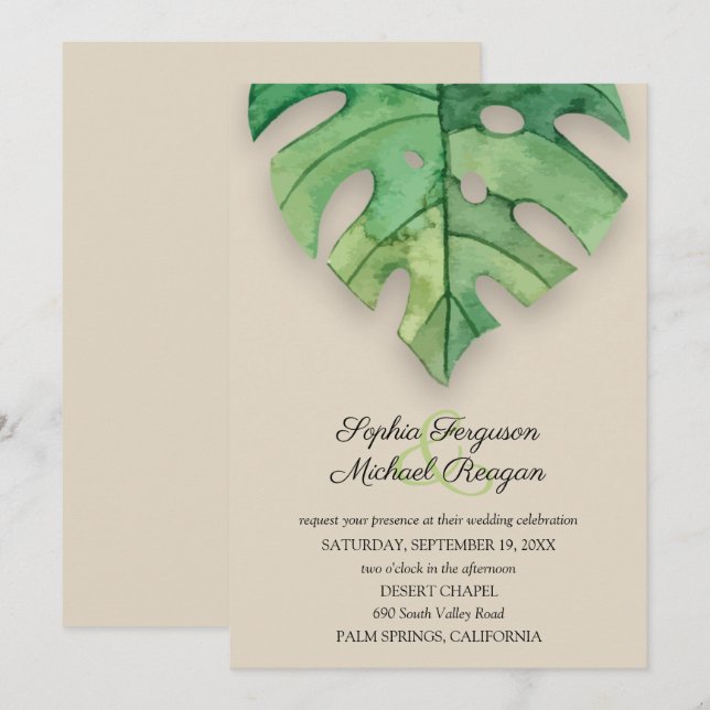 Tropical Monstera Leaf Wedding Invitations (Front/Back)