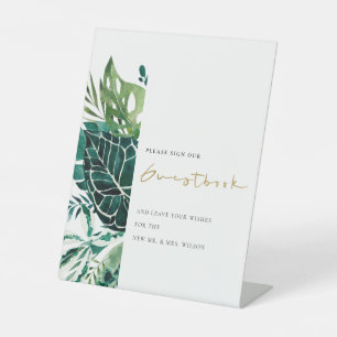 Tropical Monstera Leafy Wedding Guestbook Sign