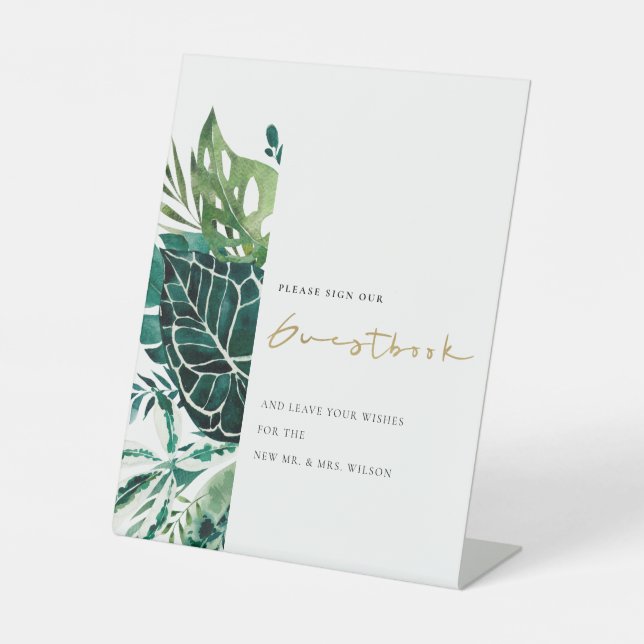 Tropical Monstera Leafy Wedding Guestbook Sign (Front)