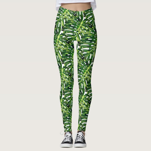 Tropical Monstera Leaves 2 Leggings (Front)