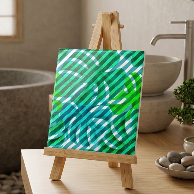 Tropical Monstera Leaves and Diagonal Stripes Tile (Creator Uploaded)