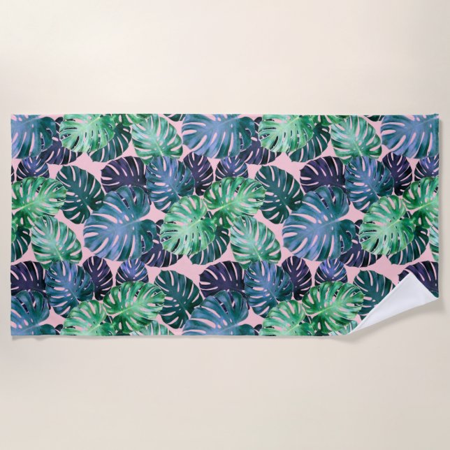 Tropical Monstera Leaves  Beach Towel (Front)