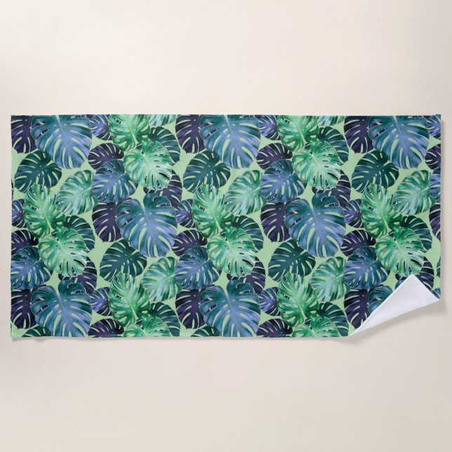 Tropical Monstera Leaves  Beach Towel (Front)