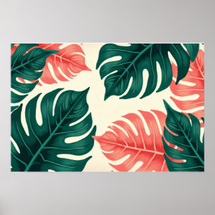 Tropical Monstera Leaves Botanical Art Poster