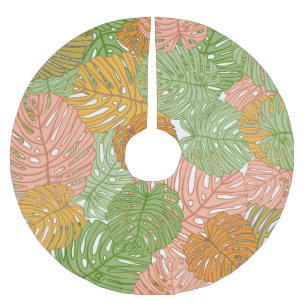 Tropical monstera leaves, colourful seamless patte brushed polyester tree skirt