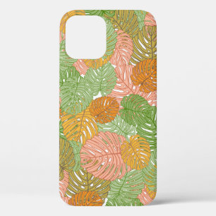 Tropical monstera leaves, colourful seamless patte iPhone 12 case