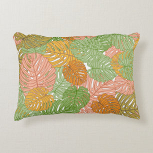 Tropical monstera leaves, colourful seamless patte decorative cushion