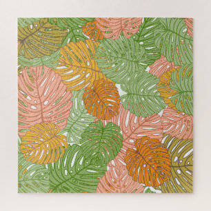 Tropical monstera leaves, colourful seamless patte jigsaw puzzle