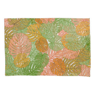 Tropical monstera leaves, colourful seamless patte pillowcase