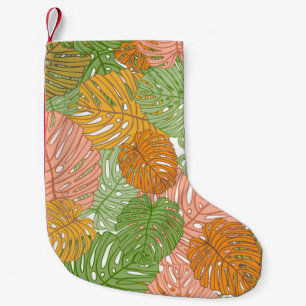 Tropical monstera leaves, colourful seamless patte small christmas stocking