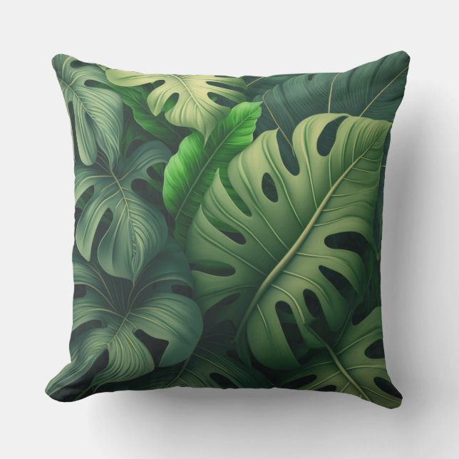 Tropical Monstera Leaves Cushion (Front)
