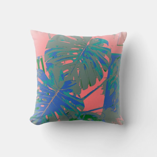 Tropical Monstera Leaves Cushion (Front)