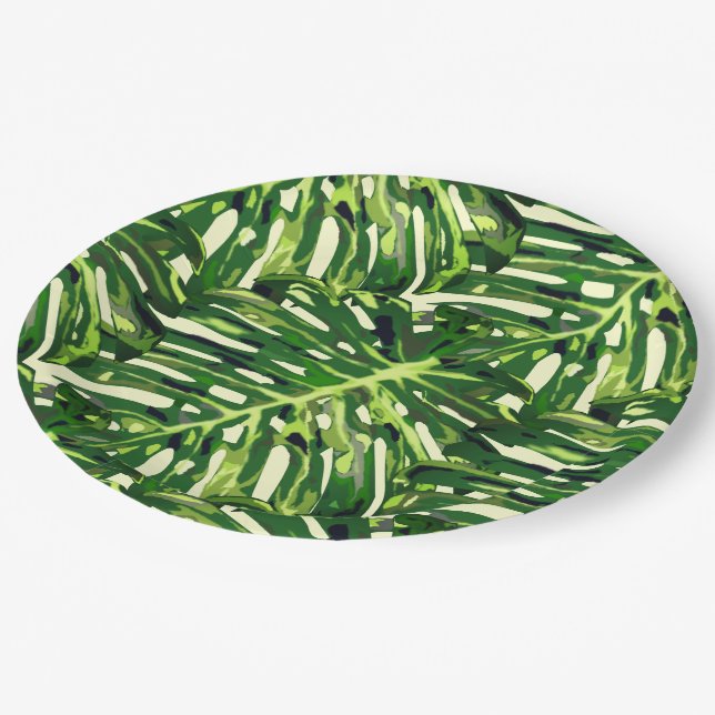 Tropical Monstera Leaves - Exotic Paper Plate (Angled)