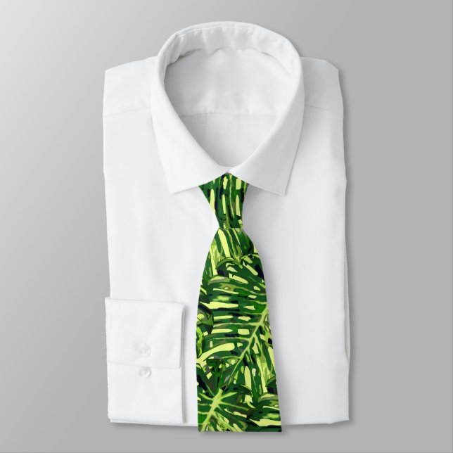 Tropical Monstera Leaves - Exotic Paradise Beach Tie (Tied)