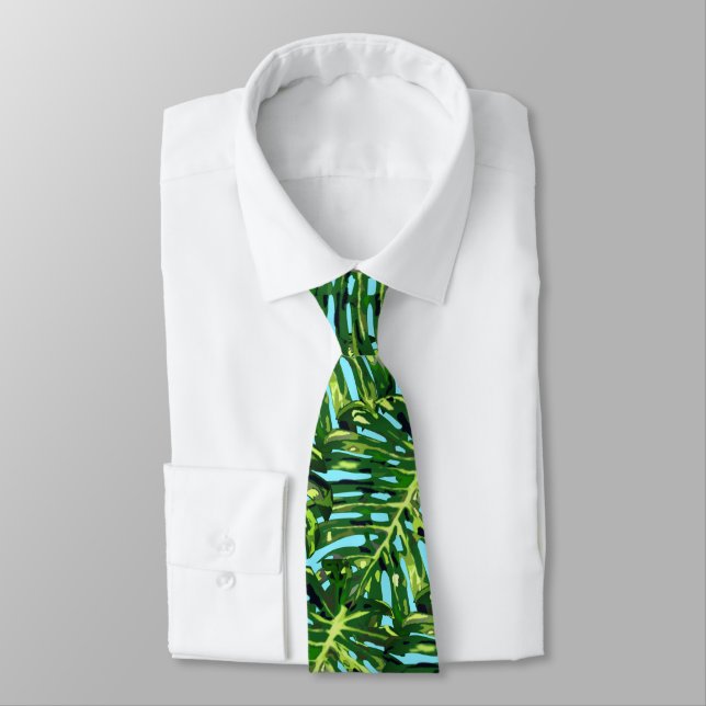 Tropical Monstera Leaves - Exotic Paradise Tie (Tied)