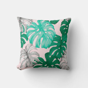 Tropical monstera leaves hand drawn illustration p cushion